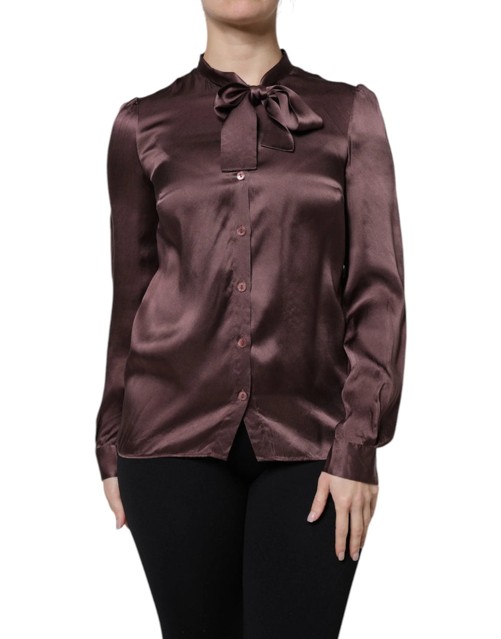 Dolce & Gabbana Brown Ascot Collar Long Sleeve Blouse Top - Blouses