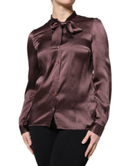 Dolce & Gabbana Brown Ascot Collar Long Sleeve Blouse Top - Blouses