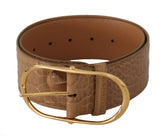 Dolce & Gabbana Brown Beige Leather Gold Metal Oval Buckle Belt - 75 cm / 29,5 Inches - Belts