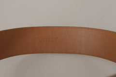 Dolce & Gabbana Brown Beige Leather Gold Metal Oval Buckle Belt - 75 cm / 29,5 Inches - Belts