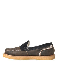 Mocasini barbatesti Dolce & Gabbana din piele cu blana, maro-negru - EU40.5/US7.5