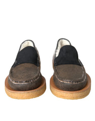 Mocasini barbatesti din piele si blana maro-negru Dolce & Gabbana - EU40.5/US7.5