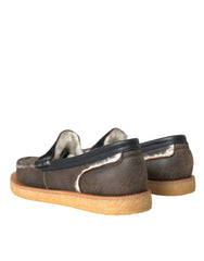 Mocasini barbatesti Dolce & Gabbana din piele cu blana, maro-negru - EU40.5/US7.5