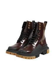 Dolce & Gabbana Brown Black Leather Boots Zipper Lace Up Shoes - EU40/US7 - Boots