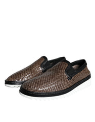 Dolce & Gabbana Brown Black Leather Weaved Men Loafers Shoes - Flats