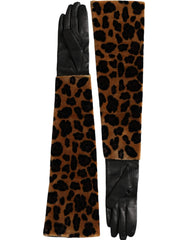 Dolce & Gabbana ruskeat mustat leopardikuvioiset nahkakäsineet - 6.5|XS