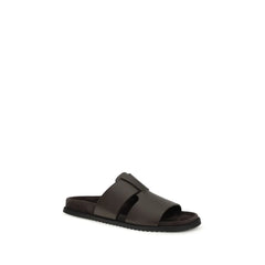 Dolce & Gabbana Brown Calf Leather Bos Taurus Flat Sandals