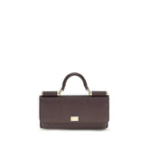 Dolce & Gabbana brown calf leather Bos Taurus shoulder bag in a structured silhouette with elegant gold-tone hardware.