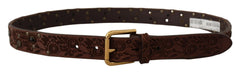 Dolce & Gabbana Brown Calf Leather Embossed Gold Metal Buckle - 85 cm / 34 Inches - Belts