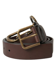 Dolce & Gabbana Brown Calf Leather Gold Metal Buckle Belt - 100 cm / 40 Inches - Belts