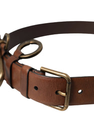 Dolce & Gabbana Brown Calf Leather Gold Metal Buckle Belt Men - 90 cm / 36 Inches - Belts