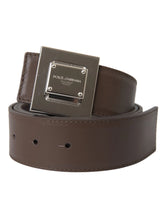 Dolce & Gabbana Brown Calf Leather Square Metal Buckle Belt - 80 cm / 32 Inches - Belts