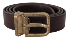 Dolce & Gabbana Brown Calf Leather Vintage Logo Metal Buckle Belt - Belts