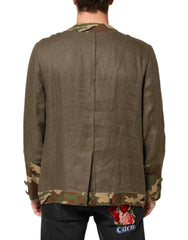 Dolce & Gabbana Brown Camouflage Linen Button Down Jacket - Sport Jackets
