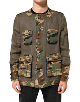 Dolce & Gabbana Brown Camouflage Linen Button Down Jacket - Sport Jackets