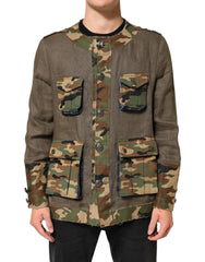 Dolce & Gabbana Brown Camouflage Linen Button Down Jacket - Sport Jackets