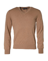 Dolce & Gabbana Brown Cashmere Knit V-neck Pullover Sweater - Sweaters