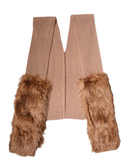 Dolce & Gabbana Brown Cashmere Knitted Fur Shawl Scarf