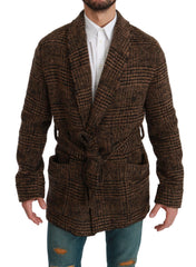 Dolce & Gabbana Brown Checkered Wool Robe Coat Wrap Jacket - Wrap Coats