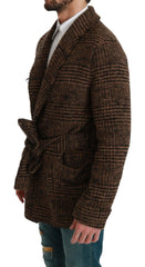 Dolce & Gabbana Brown Checkered Wool Robe Coat Wrap Jacket - Wrap Coats