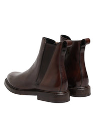 Dolce & Gabbana Brown Chelsea Leather Mid Calf Boots Shoes