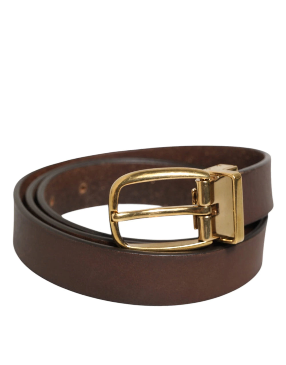 Dolce & Gabbana Brown Classic Gold Metal Logo Buckle Men Belt - 95 cm / 38 Inches - Belts