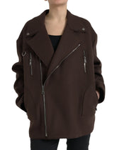 Dolce & Gabbana Brown Coat Short Biker Wool Jacket - IT40 | M - Coats & Jackets