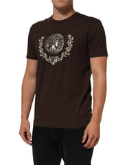 Dolce & Gabbana Brown Coin Laurel Print Men Crew Neck T-shirt - T-Shirts