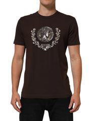 Dolce & Gabbana Brown Coin Laurel Print Men Crew Neck T-shirt - T-Shirts