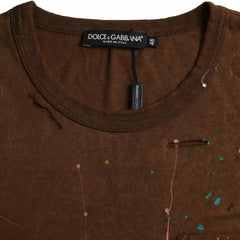 Dolce & Gabbana Brown Color Splash Cotton Crew Neck T-shirt - IT48 | M - T-Shirts
