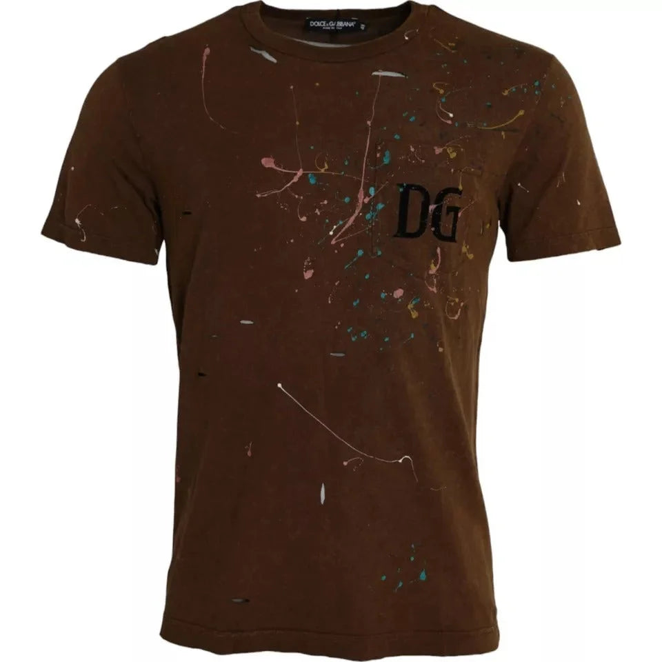 Dolce & Gabbana Brown Color Splash Cotton Crew Neck T-shirt - IT48 | M - T-Shirts