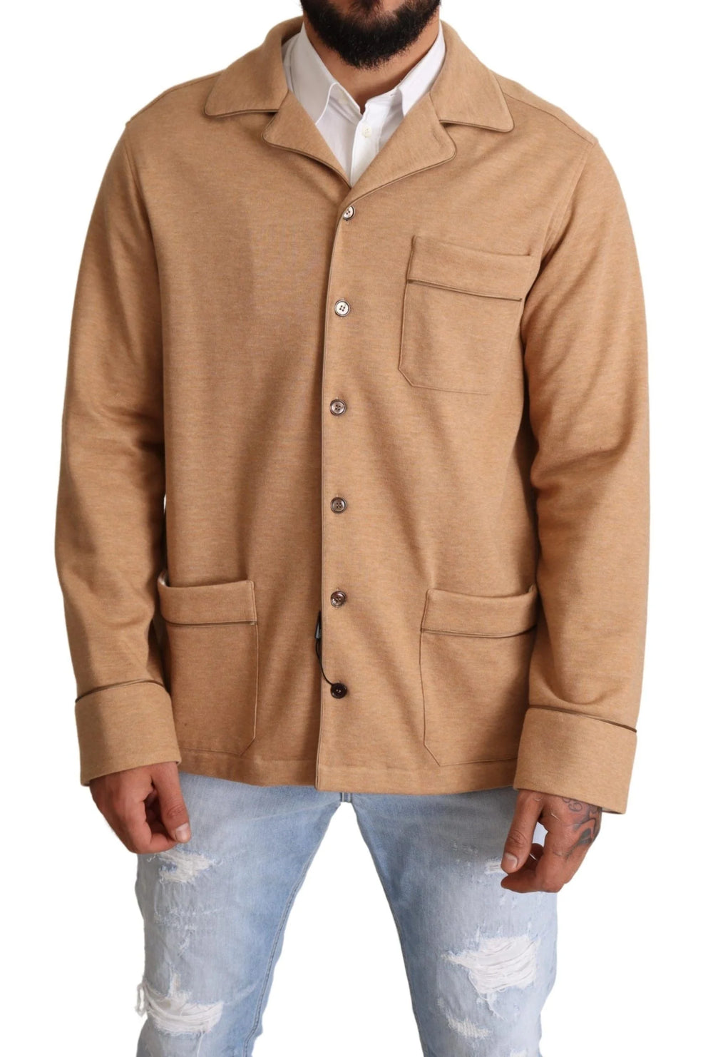 Dolce & Gabbana Brown Cotton Button Collared Coat Jacket - IT40 | M - Coats & Jackets