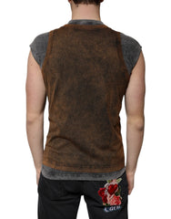 Dolce & Gabbana Brown Cotton Crew Neck Sleeveless T-shirt - IT52 | XL - Tank Tops