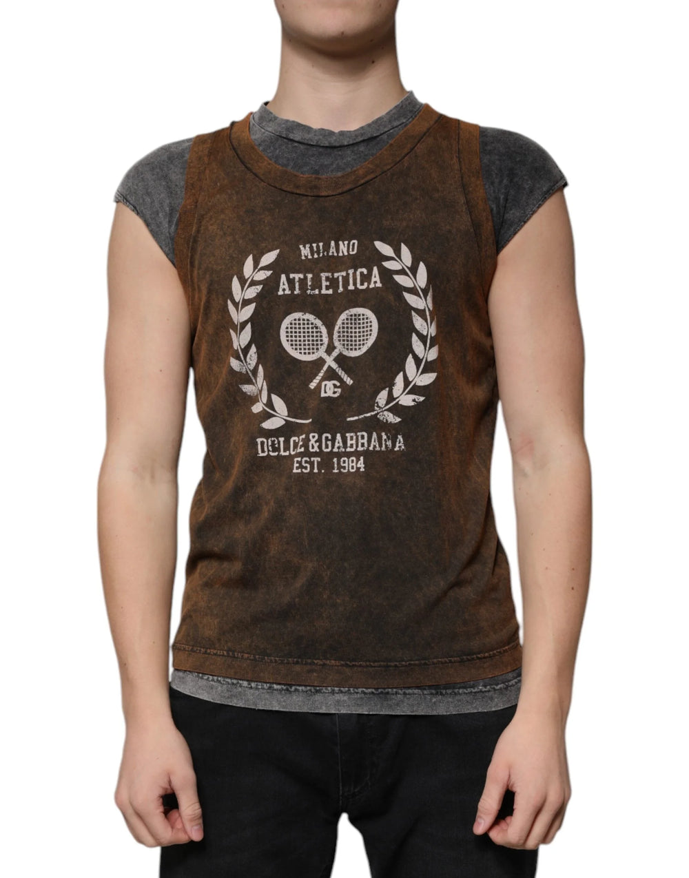 Dolce & Gabbana Brown Cotton Crew Neck Sleeveless T-shirt - IT52 | XL - Tank Tops