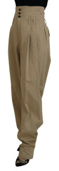 Dolce & Gabbana Brown Cotton High Waist Tapered Pants - IT40|S - Trousers
