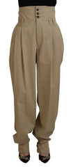 Dolce & Gabbana Brown Cotton High Waist Tapered Pants - IT40|S - Trousers