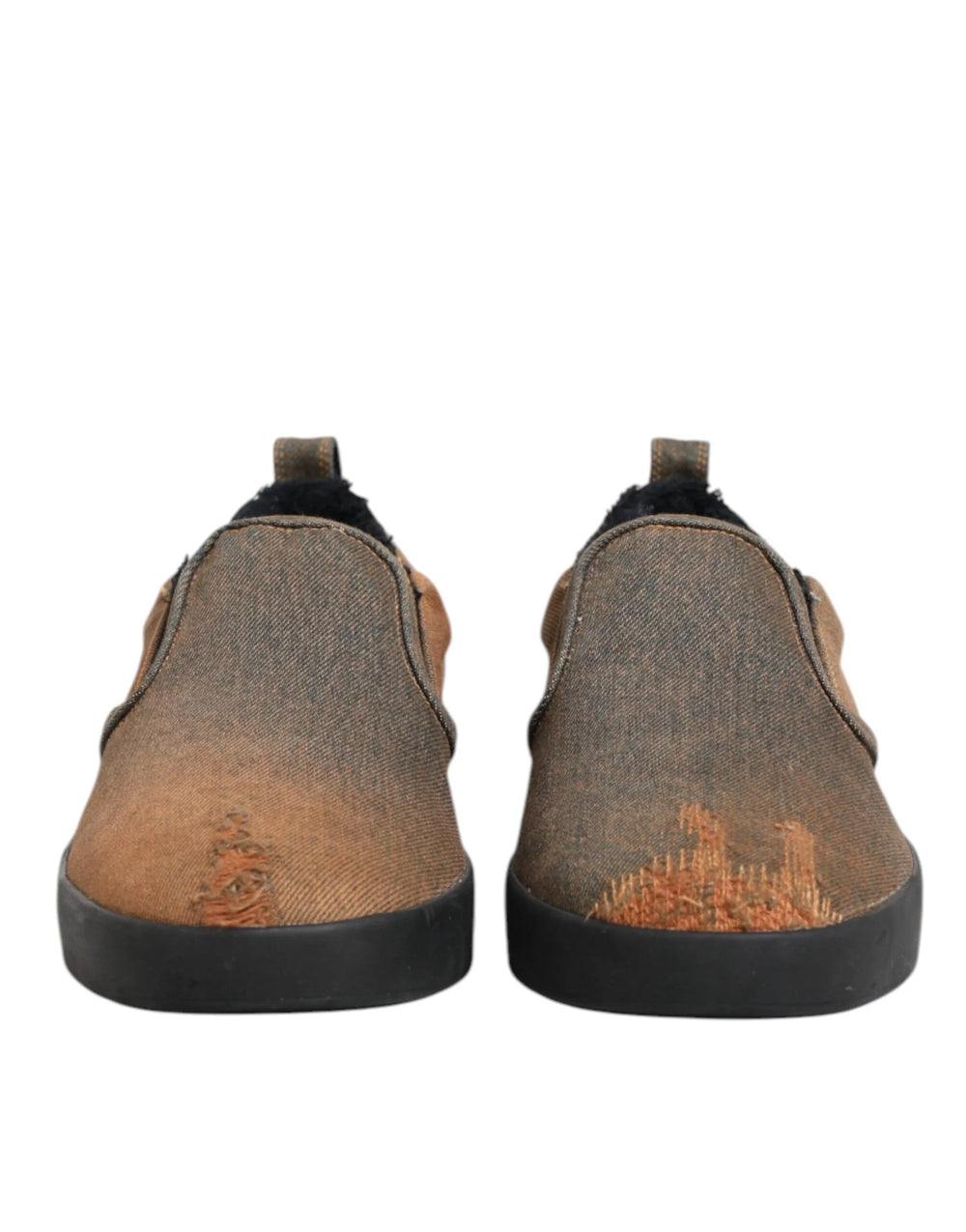 Dolce & Gabbana Brown Cotton Low Top Slip On Sneakers Shoes - EU44/US11
