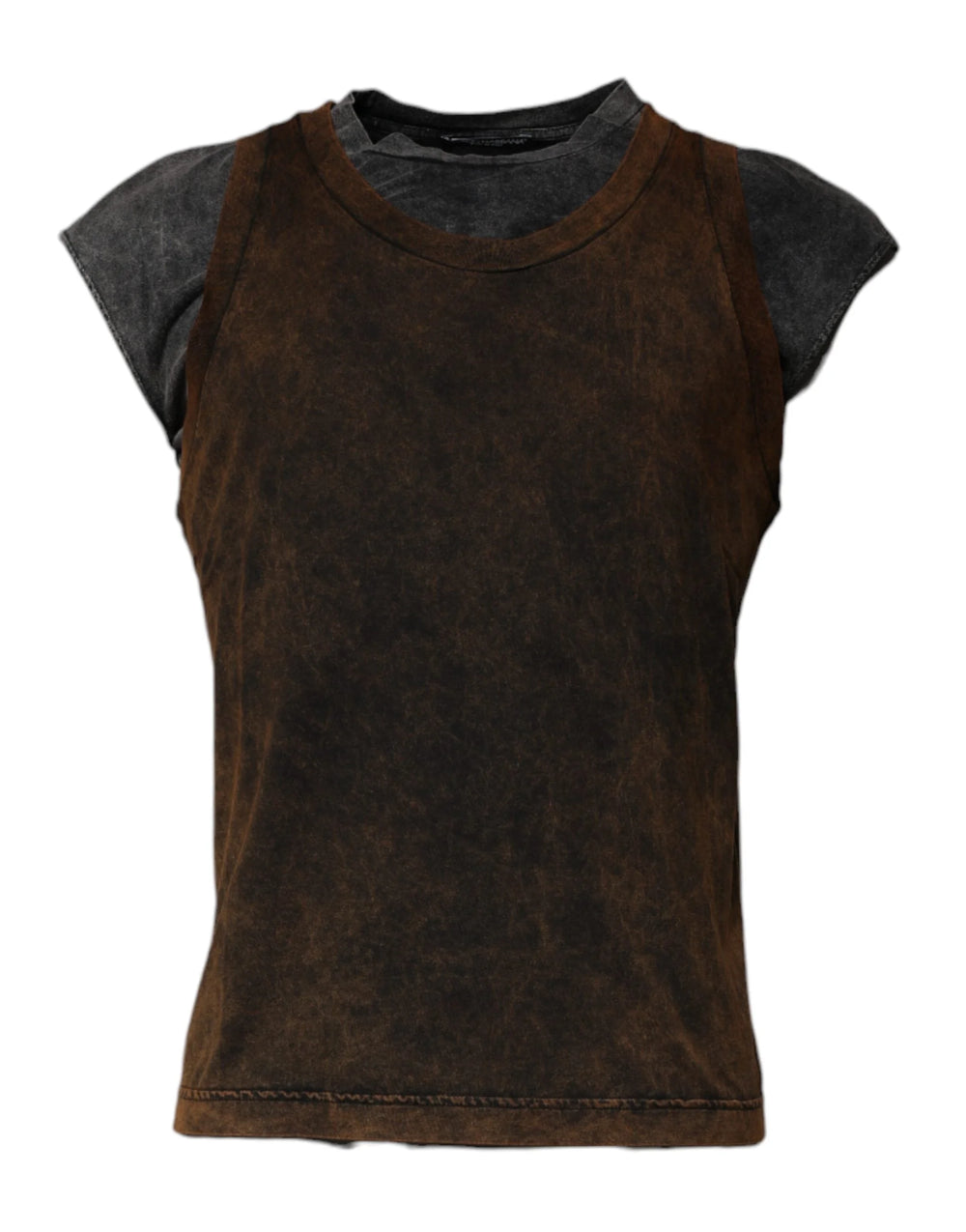 Dolce & Gabbana Brown Cotton Round Neck Sleeveless T-shirt - IT52 | XL - Tank Tops
