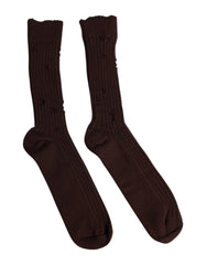 Dolce & Gabbana Brown Cotton Stretch Over The Calf Socks - L - Crew Socks