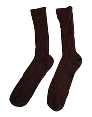 Dolce & Gabbana Brown Cotton Stretch Over The Calf Socks - L - Crew Socks