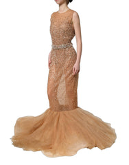 Dolce & Gabbana Brown Crystal Embellished Mermaid Gown Dress - IT40|S