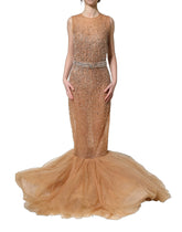 Dolce & Gabbana Brown Crystal Embellished Mermaid Gown Dress - IT40|S