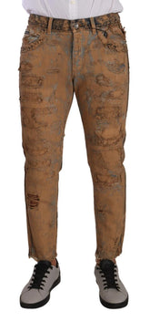 Dolce & Gabbana Brown Distressed Cotton Regular Denim Jeans - IT48 | M - Jeans