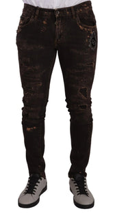 Dolce & Gabbana Brown Distressed Slim Fit Skinny Denim Jeans - IT48 | M - Jeans