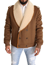Dolce & Gabbana Brown Double Breasted Shearling Coat Jacket - IT54 | XL - Overcoats