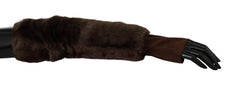 Dolce & Gabbana Brown Elbow Length Finger Less Fur Gloves - 7.5|S