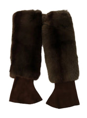 Dolce & Gabbana Brown Elbow Length Finger Less Fur Gloves - 7.5|S