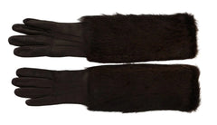 Dolce & Gabbana Brown Elbow Length Mittens Leather Fur Gloves - 7.5|S