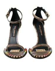 Dolce & Gabbana Brown Exotic Leather Crystal Sandals Shoes - EU39/US8.5 - Sandals