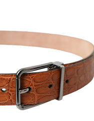 Dolce & Gabbana Brown Exotic Leather Silver Metal Buckle Belt - 90 cm / 36 Inches - Belts